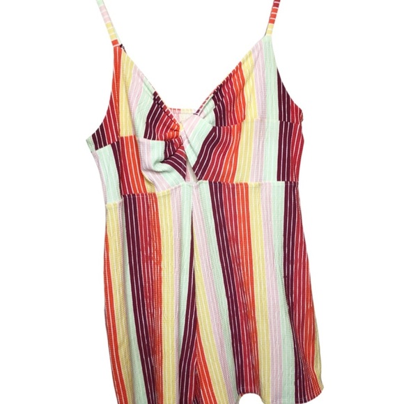Wild Fable Colorful Rainbow Striped Front Knot Spaghetti Strap Romper - Picture 4 of 16
